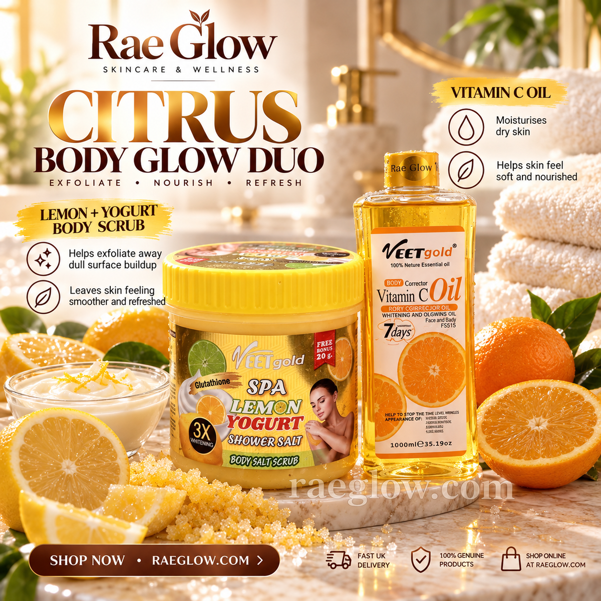 Citrus Body Glow Duo – Lemon Yogurt Scrub & Vitamin C Oil