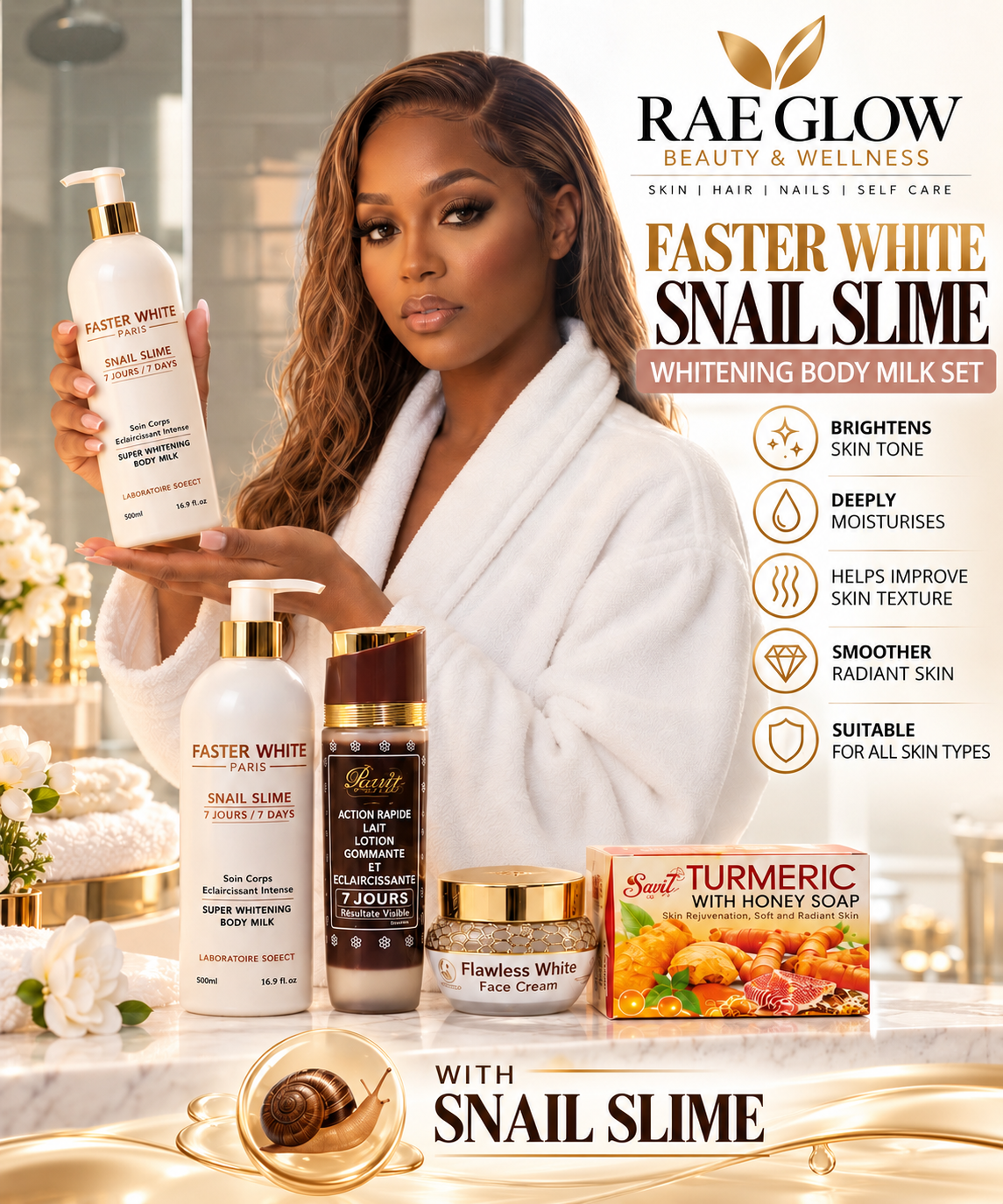 Faster White Paris Snail Slime 6 - Piece Brightening Set