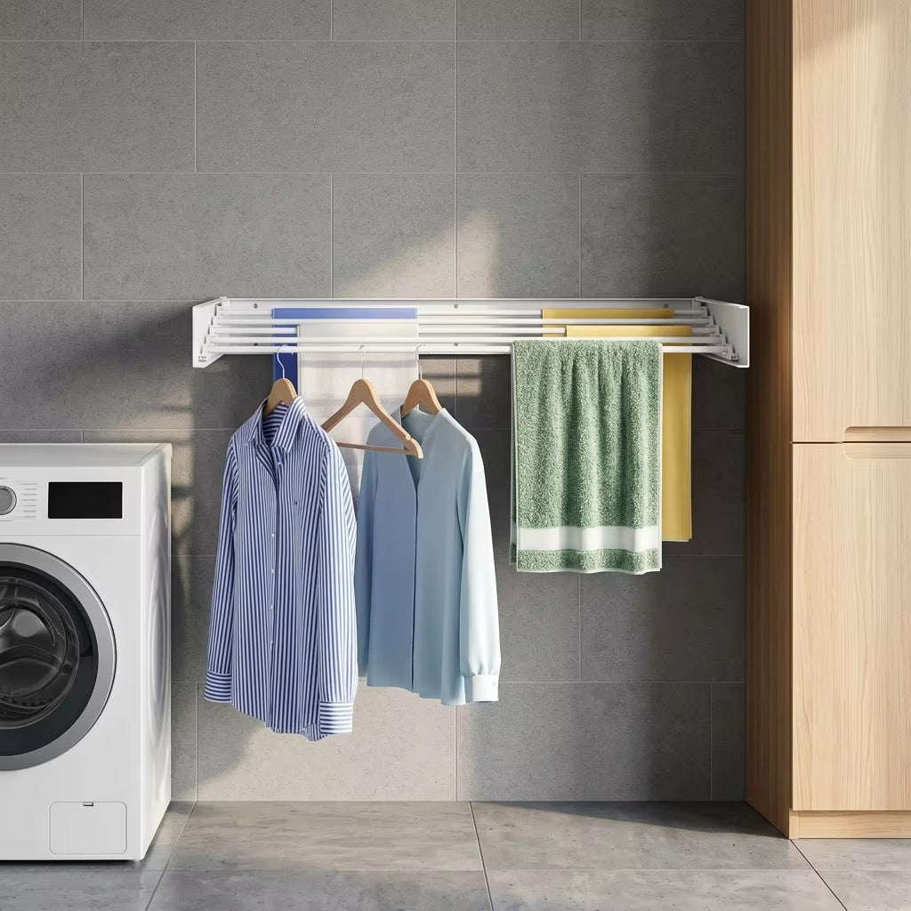 Wall-mounted clothes rack with premium aluminium construction and foldable space-saving design