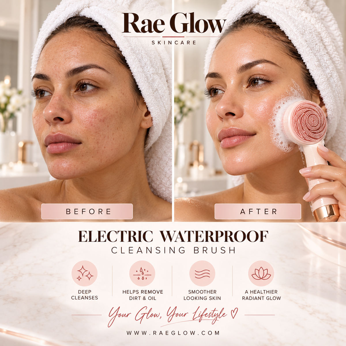 Anti-Bacterial Silicone Facial Cleansing Brush – 4-Speed Rotating Pore Cleaner