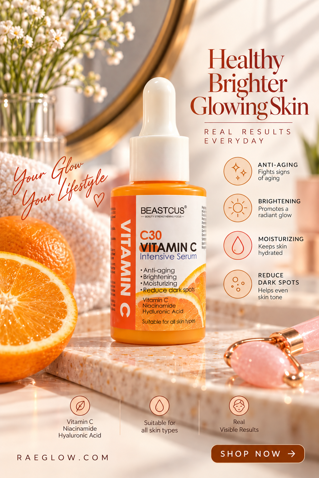 Beastcus C30 Vitamin C , Niacinamide , & Hyaluronic Acid Intensive skin whitening Serum