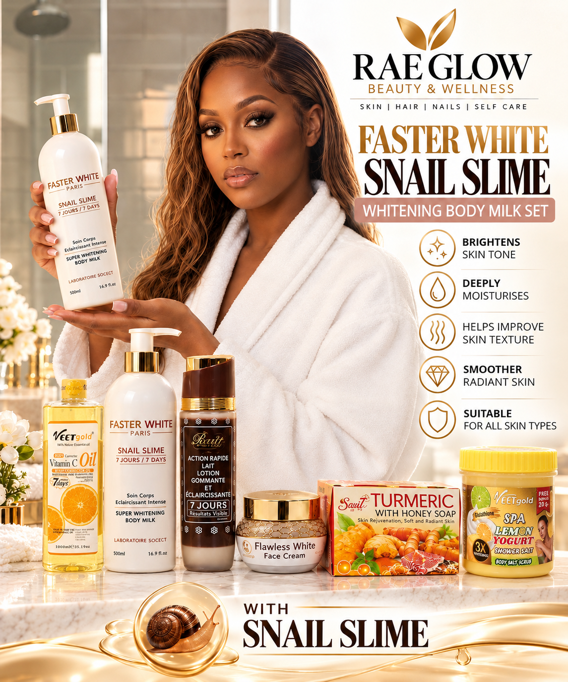 Faster White Paris Snail Slime 6 - Piece Brightening Set