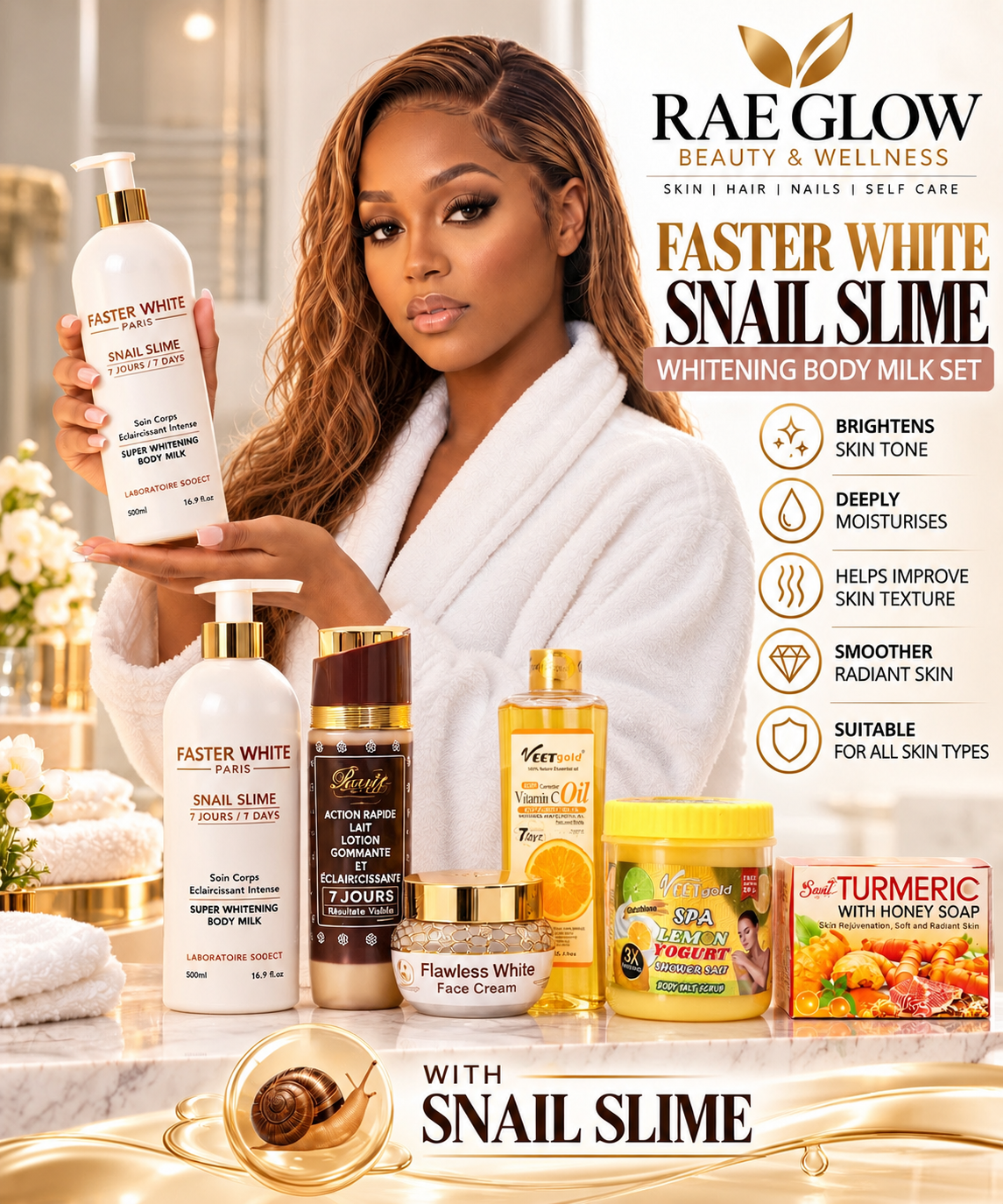 Faster White Paris Snail Slime 6 - Piece Brightening Set